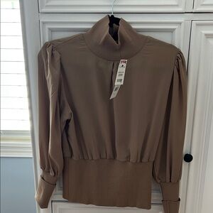 French Connection Tan High-Neck Blouse